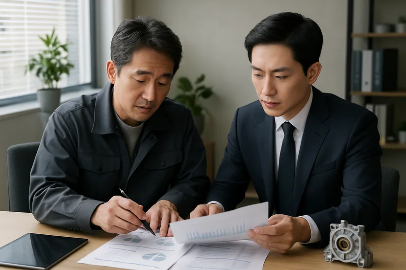 중소기업 대표가 정책자금 상담 자료를 확인하는 장면