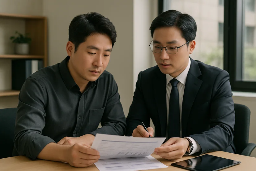 중소기업 대표가 정책자금 상담 자료를 확인하는 장면