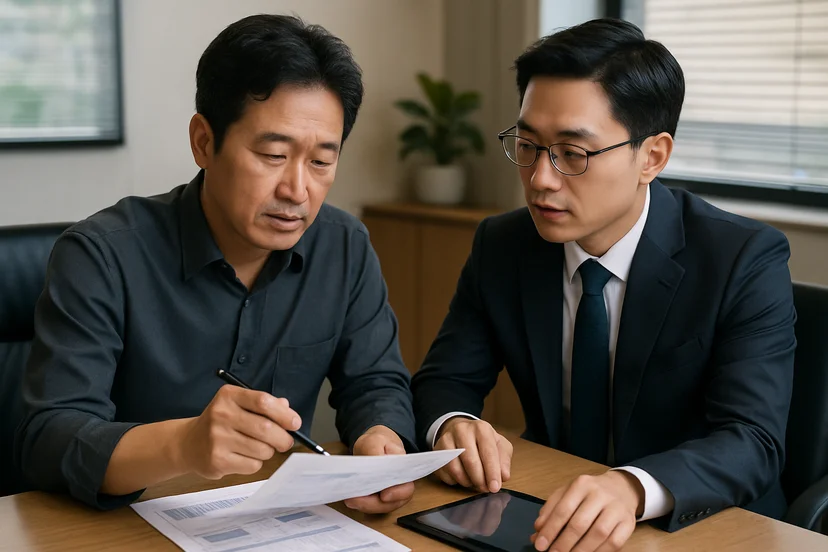 중소기업 대표가 정책자금 상담 자료를 확인하는 장면