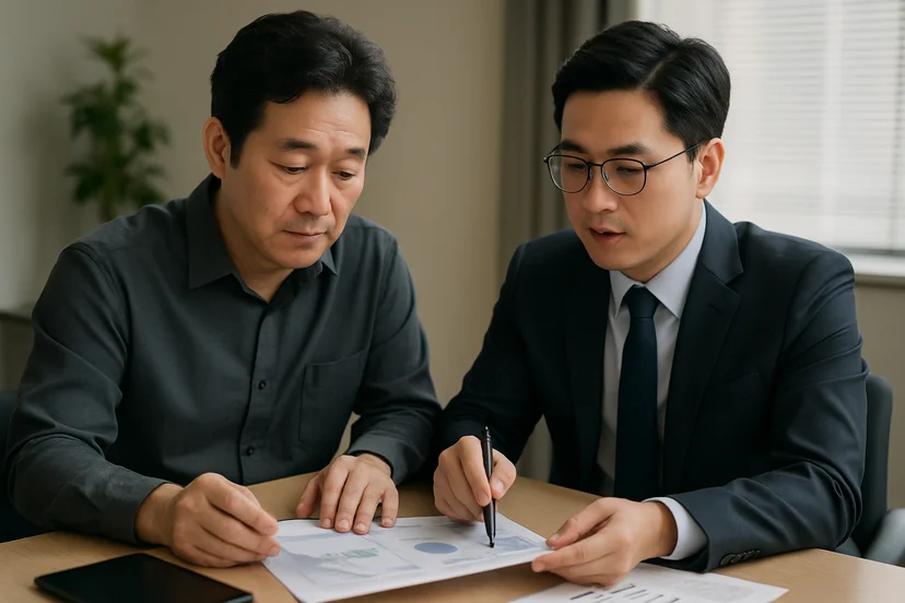 중소기업 대표가 정책자금 상담 자료를 확인하는 장면