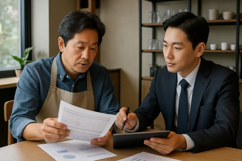 중소기업 대표가 정책자금 상담 자료를 확인하는 장면