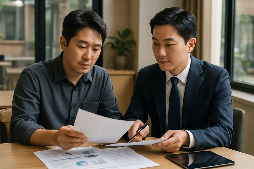 중소기업 대표가 정책자금 상담 자료를 확인하는 장면