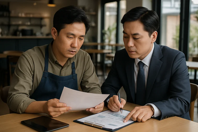 중소기업 대표가 정책자금 상담 자료를 확인하는 장면