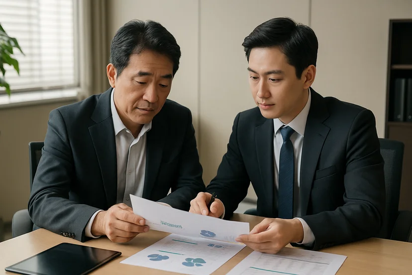중소기업 대표가 정책자금 상담 자료를 확인하는 장면