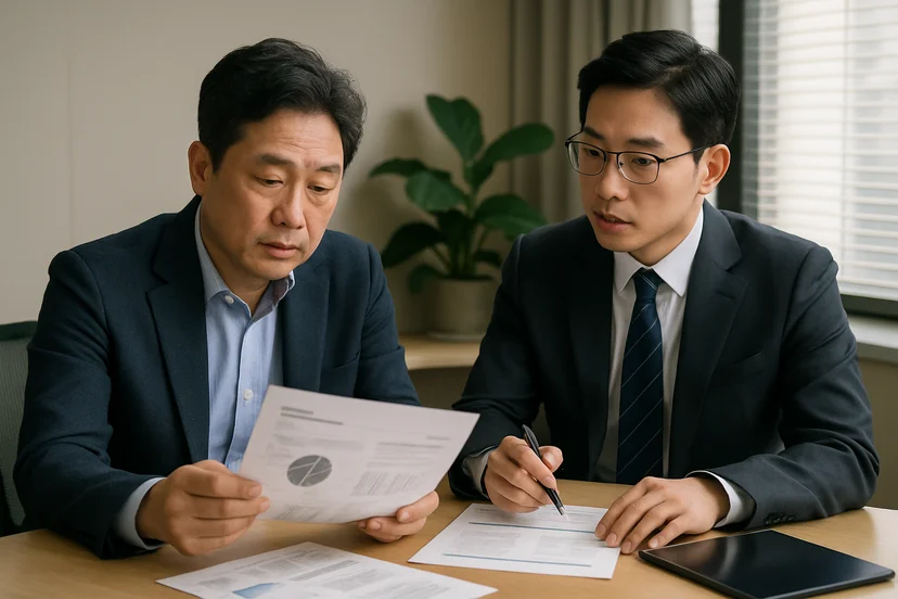중소기업 대표가 정책자금 상담 자료를 확인하는 장면