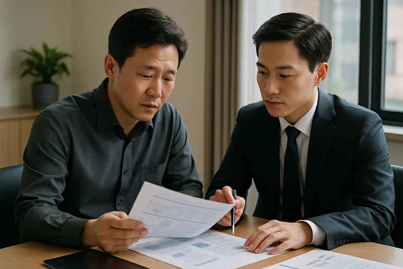중소기업 대표가 정책자금 상담 자료를 확인하는 장면