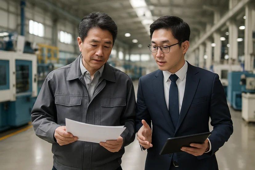 중소기업 대표가 정책자금 상담 자료를 확인하는 장면