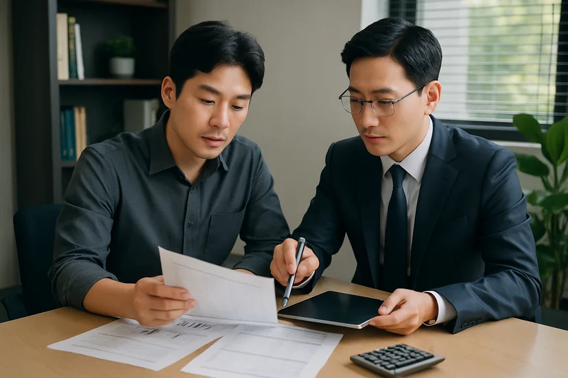 중소기업 대표가 정책자금 상담 자료를 확인하는 장면