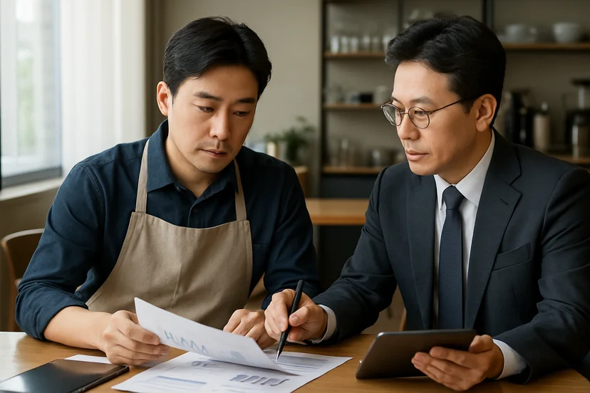 중소기업 대표가 정책자금 상담 자료를 확인하는 장면