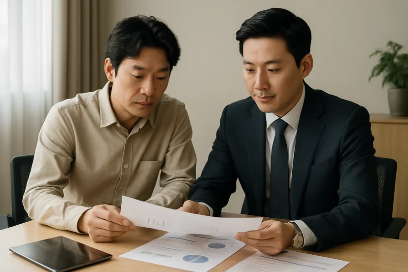 중소기업 대표가 정책자금 상담 자료를 확인하는 장면