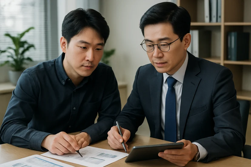 중소기업 대표가 정책자금 상담 자료를 확인하는 장면