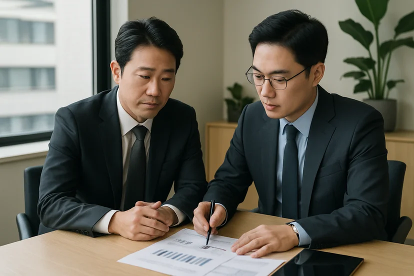 중소기업 대표가 정책자금 상담 자료를 확인하는 장면