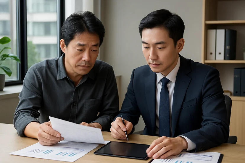 중소기업 대표가 정책자금 상담 자료를 확인하는 장면