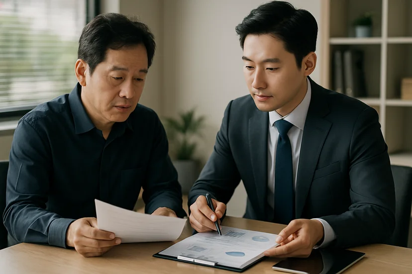 중소기업 대표가 정책자금 상담 자료를 확인하는 장면