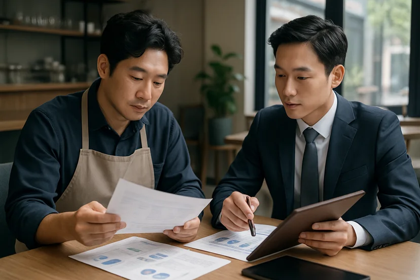 중소기업 대표가 정책자금 상담 자료를 확인하는 장면