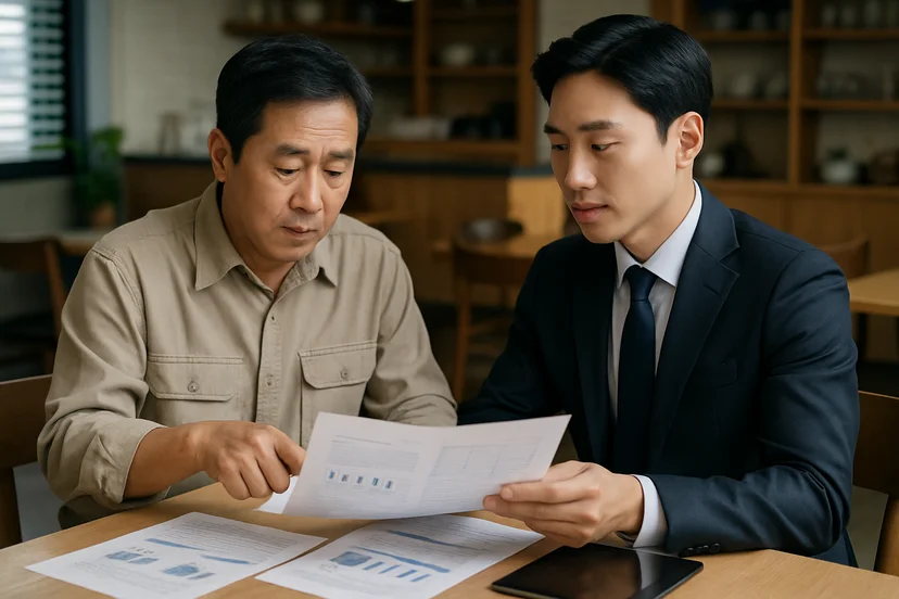 중소기업 대표가 정책자금 상담 자료를 확인하는 장면