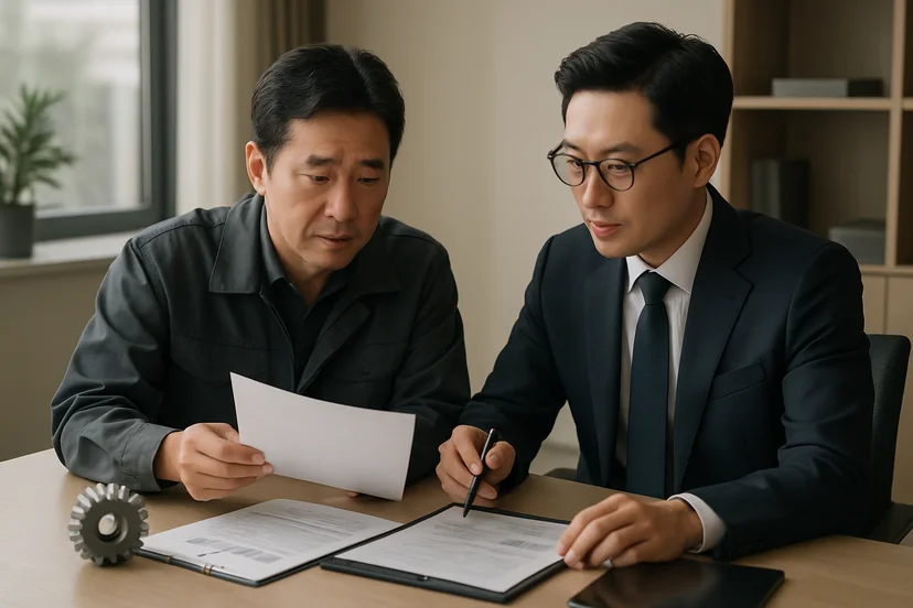 중소기업 대표가 정책자금 상담 자료를 확인하는 장면