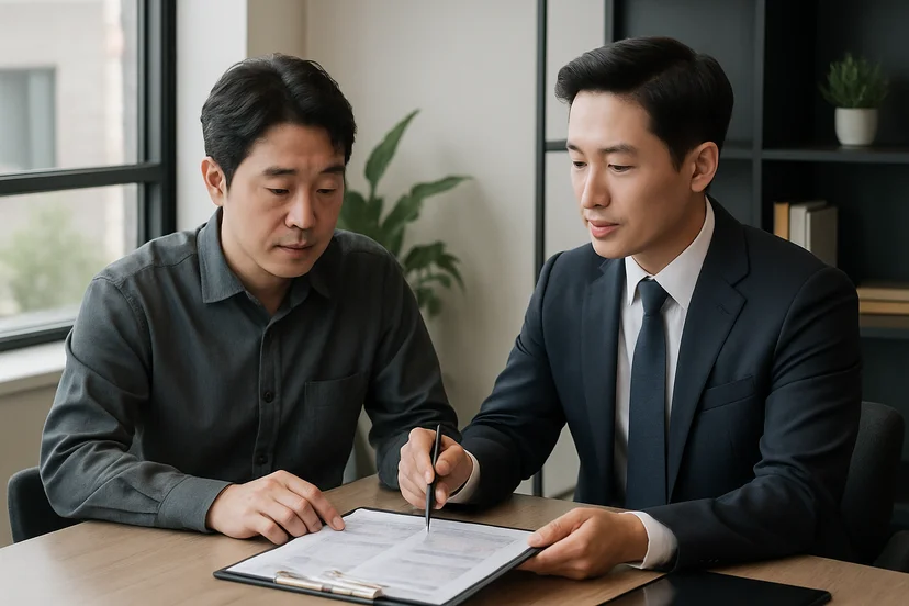 중소기업 대표가 정책자금 상담 자료를 확인하는 장면