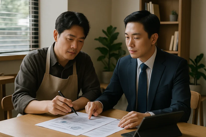 중소기업 대표가 정책자금 상담 자료를 확인하는 장면