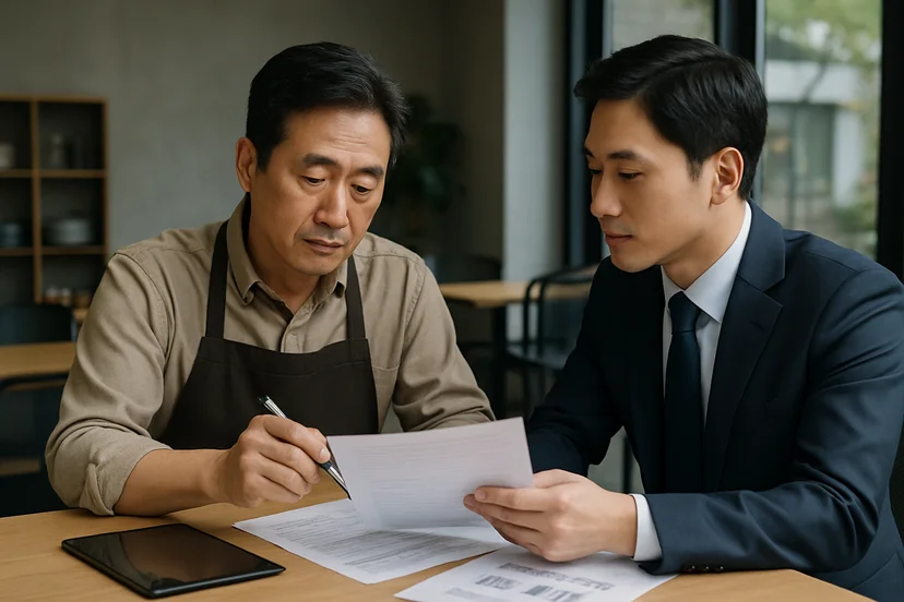 중소기업 대표가 정책자금 상담 자료를 확인하는 장면