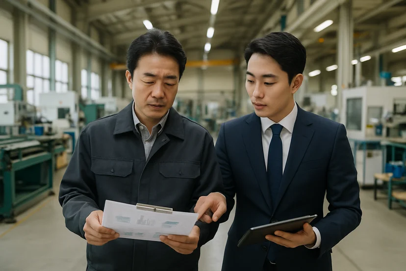 중소기업 대표가 정책자금 상담 자료를 확인하는 장면