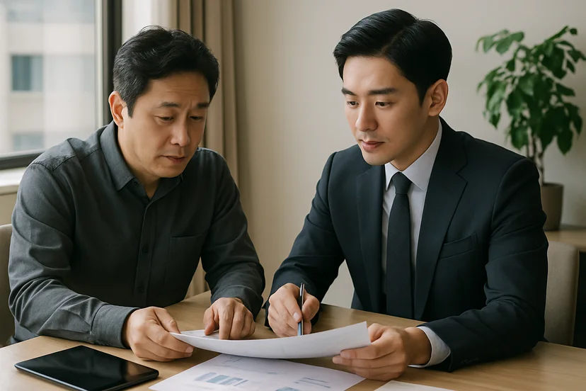 중소기업 대표가 정책자금 상담 자료를 확인하는 장면