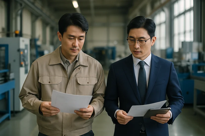 중소기업 대표가 정책자금 상담 자료를 확인하는 장면