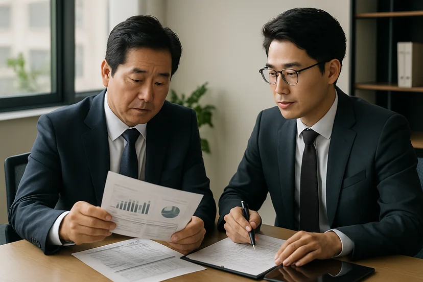 중소기업 대표가 정책자금 상담 자료를 확인하는 장면