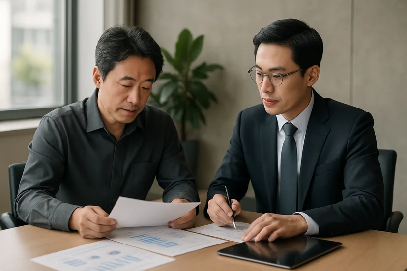 중소기업 대표가 정책자금 상담 자료를 확인하는 장면