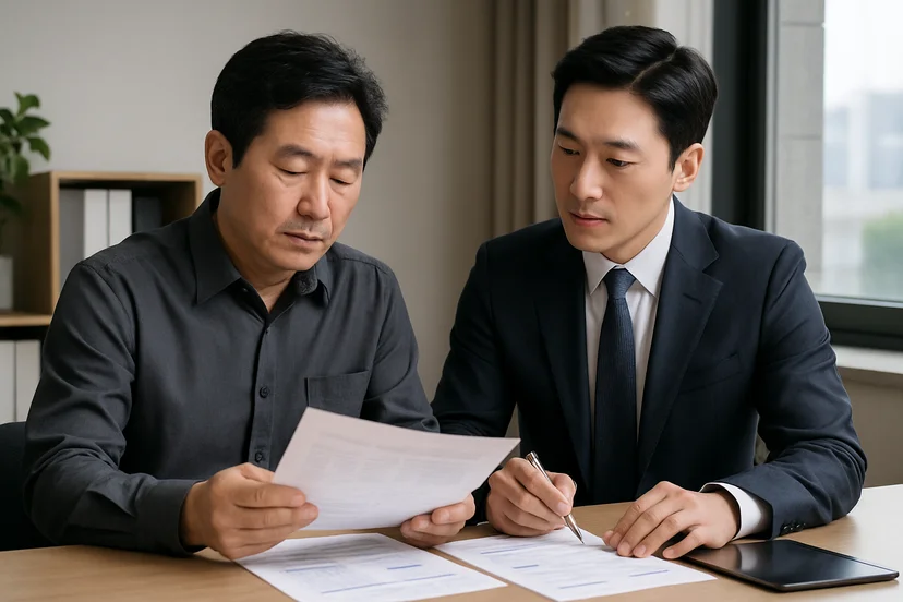 중소기업 대표가 정책자금 상담 자료를 확인하는 장면