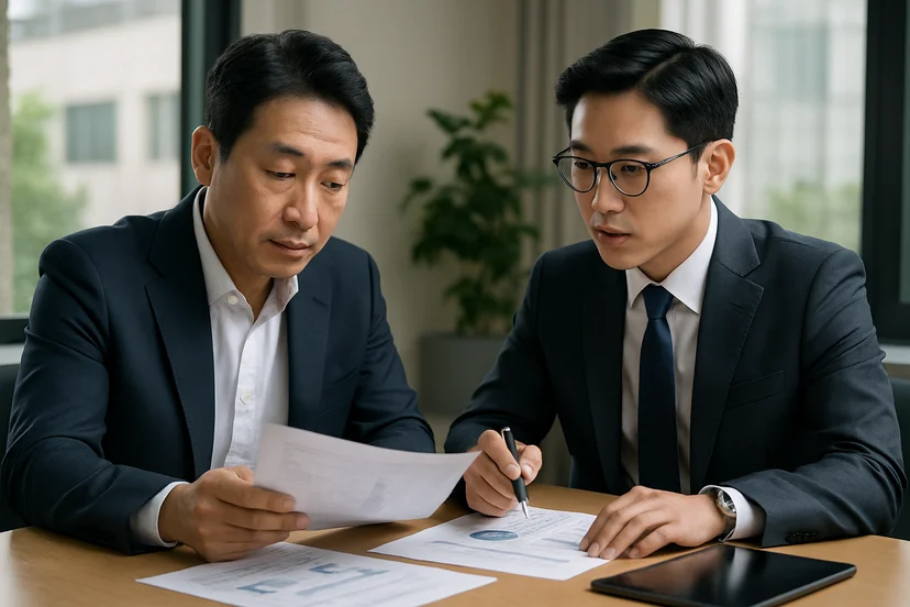 중소기업 대표가 정책자금 상담 자료를 확인하는 장면