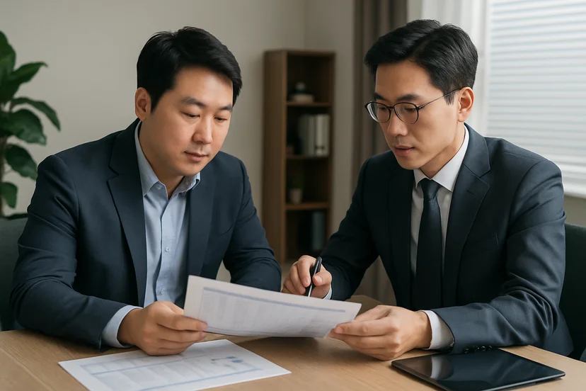 중소기업 대표가 정책자금 상담 자료를 확인하는 장면