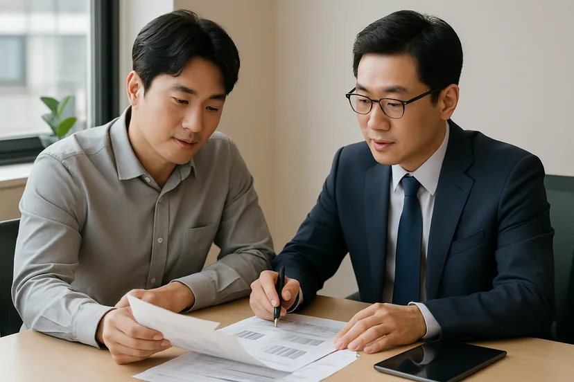 중소기업 대표가 정책자금 상담 자료를 확인하는 장면