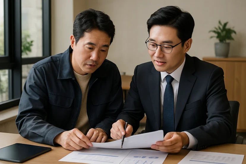 중소기업 대표가 정책자금 상담 자료를 확인하는 장면