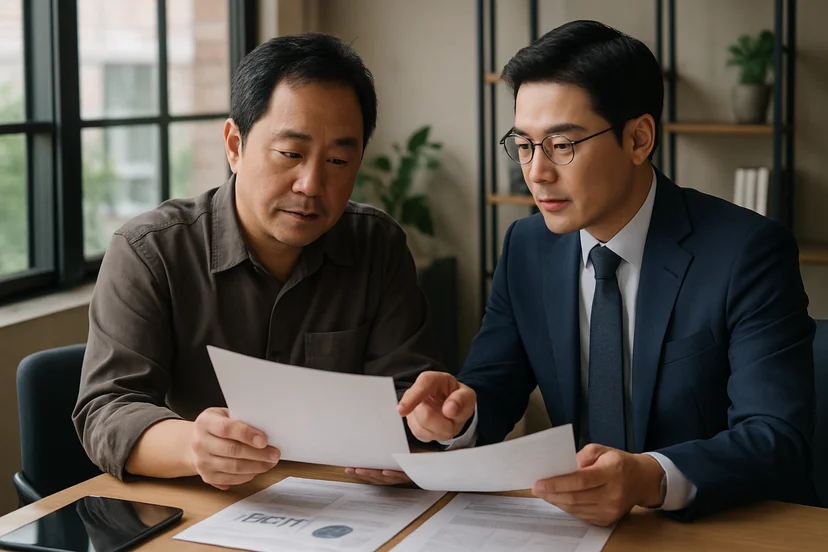 중소기업 대표가 정책자금 상담 자료를 확인하는 장면
