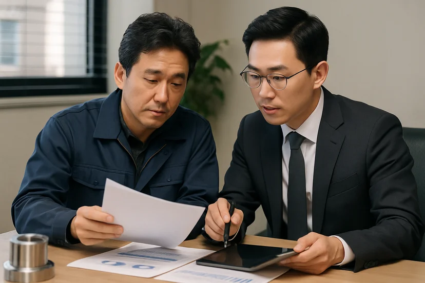 중소기업 대표가 정책자금 상담 자료를 확인하는 장면