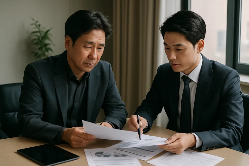 중소기업 대표가 정책자금 상담 자료를 확인하는 장면