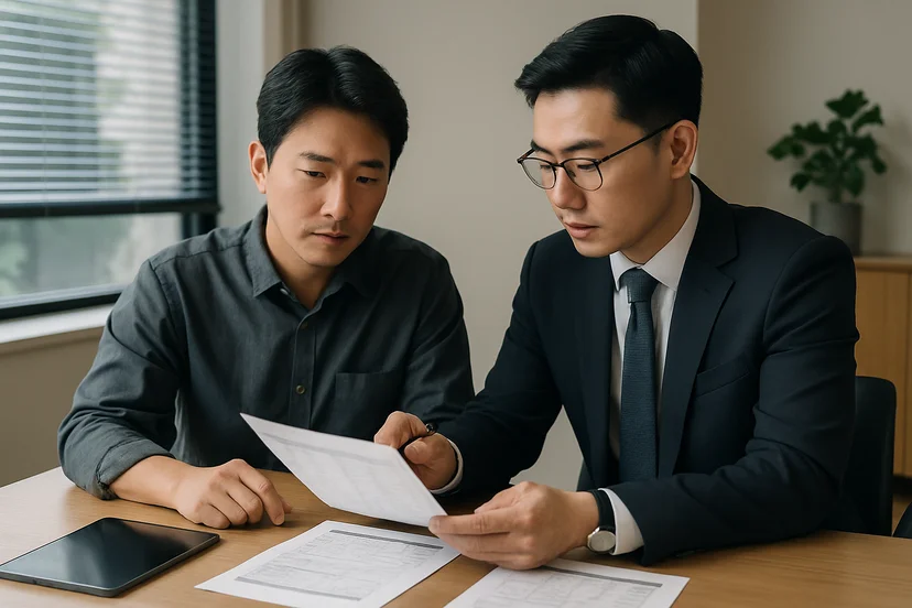 중소기업 대표가 정책자금 상담 자료를 확인하는 장면