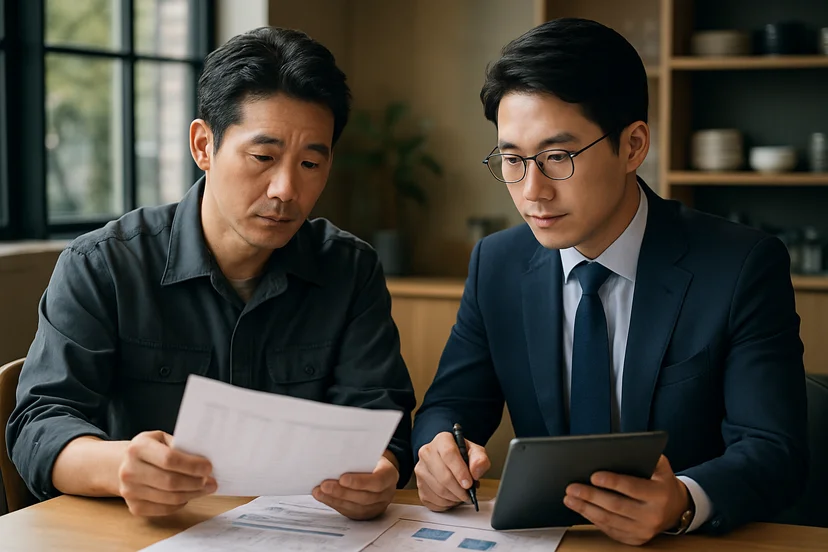 중소기업 대표가 정책자금 상담 자료를 확인하는 장면
