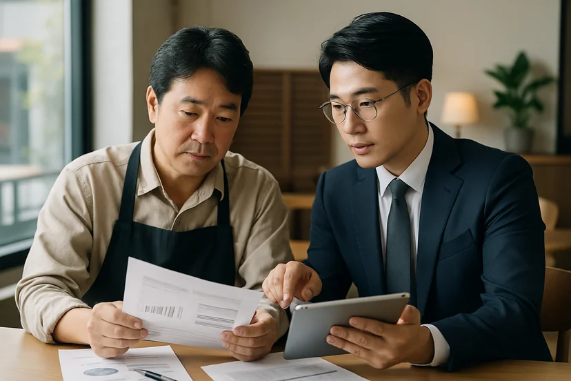 중소기업 대표가 정책자금 상담 자료를 확인하는 장면
