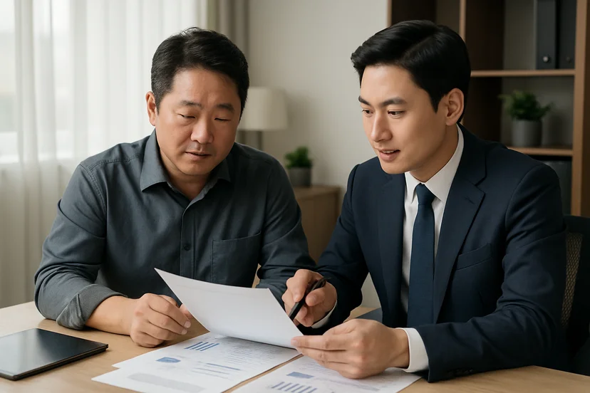 중소기업 대표가 정책자금 상담 자료를 확인하는 장면