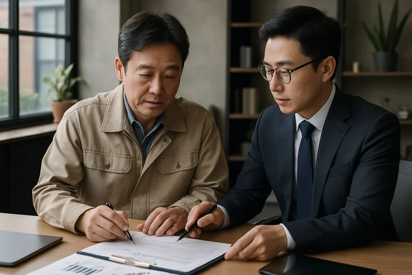 중소기업 대표가 정책자금 상담 자료를 확인하는 장면
