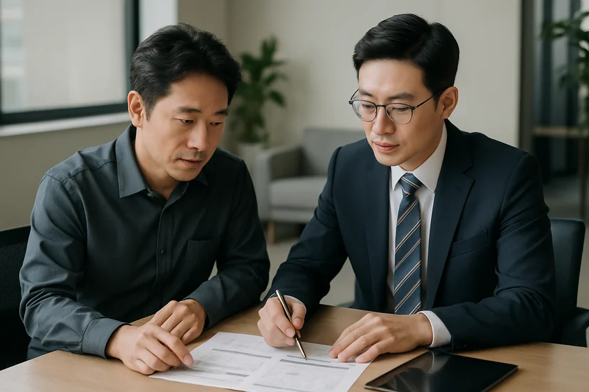 중소기업 대표가 정책자금 상담 자료를 확인하는 장면