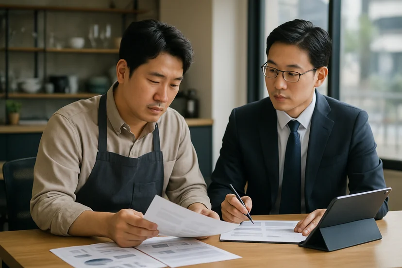 중소기업 대표가 정책자금 상담 자료를 확인하는 장면