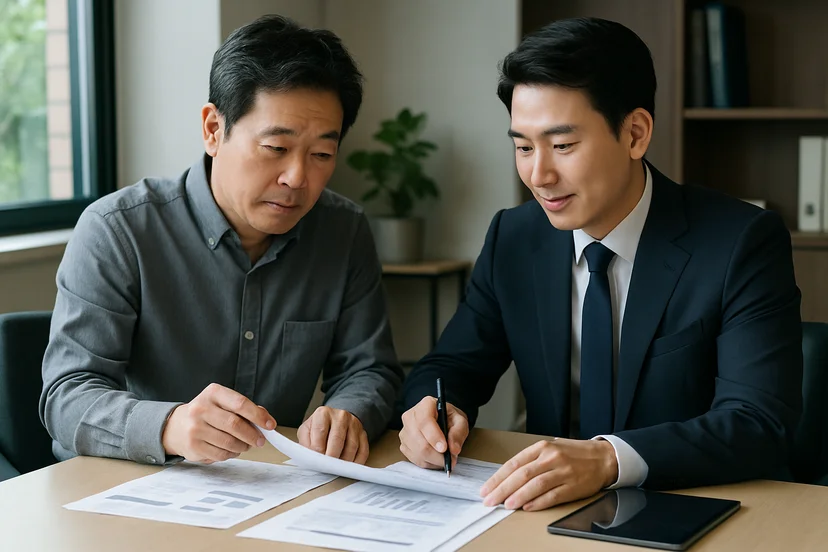 중소기업 대표가 정책자금 상담 자료를 확인하는 장면