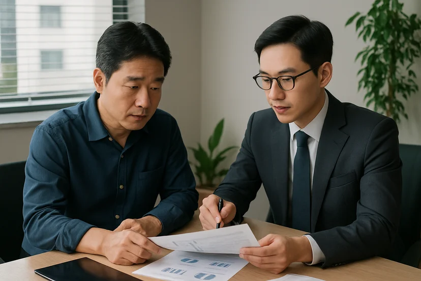 중소기업 대표가 정책자금 상담 자료를 확인하는 장면