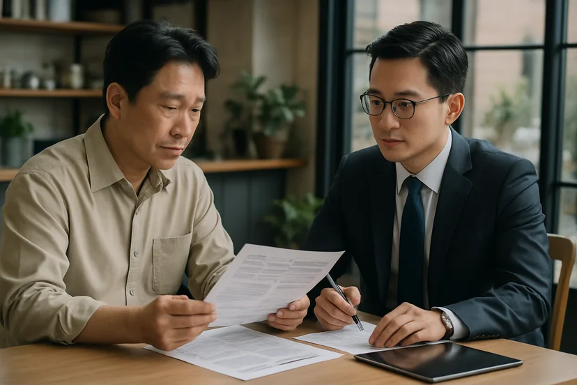 중소기업 대표가 정책자금 상담 자료를 확인하는 장면