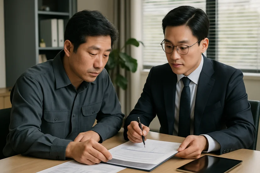 중소기업 대표가 정책자금 상담 자료를 확인하는 장면