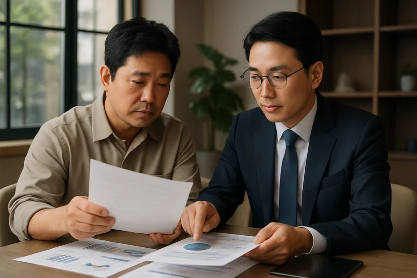 중소기업 대표가 정책자금 상담 자료를 확인하는 장면