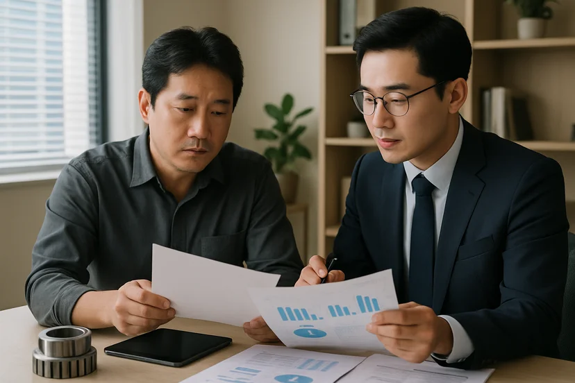 중소기업 대표가 정책자금 상담 자료를 확인하는 장면